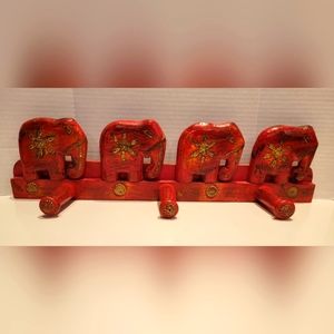 Pier 1  Exotic Wood Bohemian red decorative elephant coat wall hanger 18"